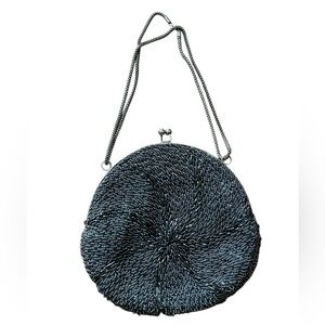 Vintage Walbaeg Gray Beaded Evening Purse Kisslock SilverTone Made In Hong Kong